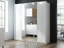Modern Bedroom Sliding-Folding Door Wardrobe with Mirror DAKO 8 White or Grey