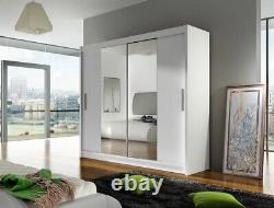 Modern Bedroom Wardrobe BRAVA 2 WHITE Sliding Doors Mirror Hanging Rail 180 cm