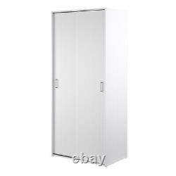 Modern Double 2 Door Sliding White Wardrobe Hanging Rail Shelf Bedroom Furniture
