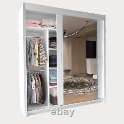 Modern Double Mirror Sliding Door Wardrobe with 1 LED Light 4 COLORS 7 SIZES