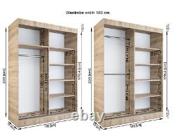 Modern Double Sliding Door Wardrobe Mirror Storage Hanging Rail Drawers Shelves