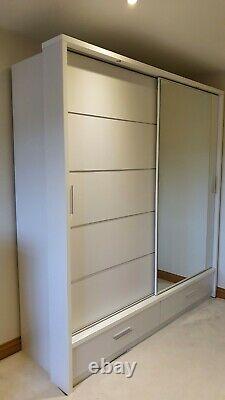Modern Double Sliding Door Wardrobe with Mirrors & LED