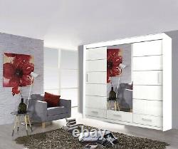 Modern Florence High Gloss Sliding Mirror Wardrobe in 3 Colors And 3 Sizes