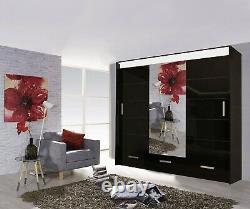 Modern Florence High Gloss Sliding Mirror Wardrobe in 3 Colors And 3 Sizes