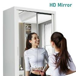 Modern Mirror Double Sliding Door Wardrobe Large Bedroom WHITE BLACK GREY 3SIZES