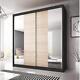 Modern Mirrored Sliding Door Wardrobe Multi 36 In Oak Sonoma & Black 233cm
