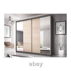 Modern Mirrored Sliding Door Wardrobe Multi 36 in Oak Sonoma & Graphite 233cm