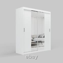 Modern Sliding Door Wardrobe IVY 150cm by ELUKS, Center Mirror, Optional Drawers