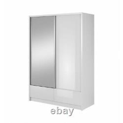 Modern WARDROBE sliding doors WITH MIRRORS & GLOSS FRONT DRAWERS 4 SIZES PIAR