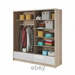 Modern WARDROBE sliding doors WITH MIRRORS & GLOSS FRONT DRAWERS 4 SIZES PIAR