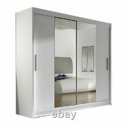 Modern Wardrobe BRAVA 2 WHITE Sliding Doors Mirror Hanging Rail Shelves 180 cm