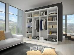 Modern Wardrobe MU 233cm 7 ft 8 wide 2 sliding doors mirror perfect interior