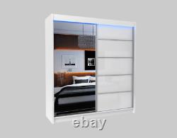 Modern Wardrobe + Mirrored 2 Sliding Doors Hallway Bedroom Furniture 200cm + led