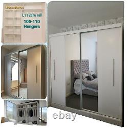 NAPOLI 203cm Large Wardrobe with Sliding Doors and Mirror White Steel handles