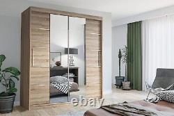 NZ 2&3 Door Modern Oslo Sliding Mirror Door Wardrobe In 4Sizes and 4Colours