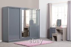 Nevada 3 Door Sliding Wardrobe with Mirror in Grey Gloss Hanging Rail Storage