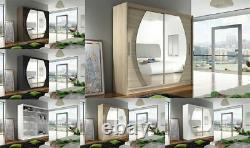 New Bedroom Wardrobe BRAVA 4 Sliding Doors Mirror Hanging Rail Shelves 180 cm
