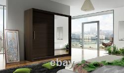 New Bedroom Wardrobe BRAVA 6 Sliding Doors Mirror Hanging Rail Shelves 180 cm