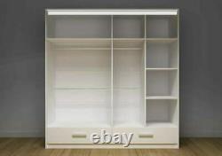 New Florence Wardrobe Sliding Door One Mirror 205 cm and 255 cm White High Gloss