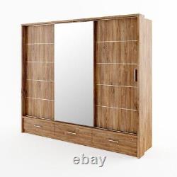 New Modern Bedroom Mirror Sliding Door Wardrobe Arti 1 in Oak Sterling 250cm