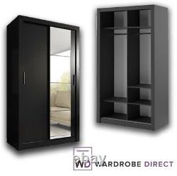 New Modern Bedroom Mirror Sliding Door Wardrobe ROSARIO 120cm in Black Matt