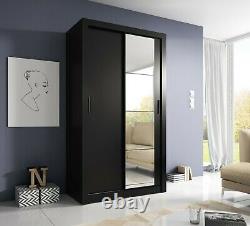 New Modern Bedroom Mirror Sliding Door Wardrobe ROSARIO 120cm in Black Matt