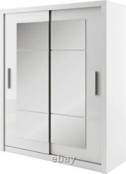 New Modern Bedroom Mirrored Sliding Door Wardrobe IDEA 02 in White Matt 180cm