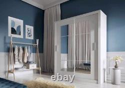 New Modern Bedroom Mirrored Sliding Door Wardrobe IDEA 02 in White Matt 180cm
