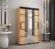 New Modern Mirrored Sliding Door Wardrobe Bergamo V4 120cm In Oak Golden & Black