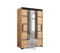 New Modern Mirrored Sliding Door Wardrobe Bergamo V4 120cm in Oak Golden & Black