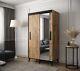 New Modern Sliding Door Mirror Wardrobe Galicja T2 In Oak Chestnut & Black 120cm