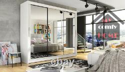 New Modern Wardrobe NOTSA 3 Sliding Doors Mirror Hanging Rail Shelves 250 cm