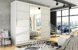 Notsa 6- 3 Sliding Door Wardrobe With Mirror, Hanging Rail And Shelves. White