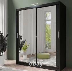 Paris Wardrobe with Full-Length Mirrored Sliding Doors 180cm Black RRP £500