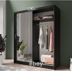 Paris Wardrobe with Full-Length Mirrored Sliding Doors 180cm Black RRP £500