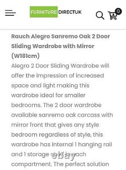 Rauch Alegro Hel Light Oak Sliding Door Wardrobe 181cm German Quality Not IKEA