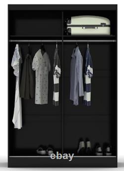 Riley Ave Traci Double Sliding Door Wardrobe with Mirror in Gloss Black