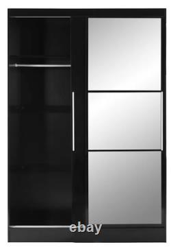Riley Ave Traci Double Sliding Door Wardrobe with Mirror in Gloss Black