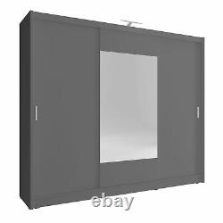 Sarah 250 New Colour Grey 3 Doors Sliding Mirrored Large Led Modern Wardrobe