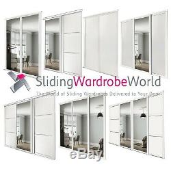 Shaker WHITE & Mirror SpacePro Sliding Wardrobe Door Kits & tracks (All sizes)