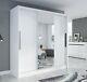 Sliding Door Wardrobe 205cm Mirrored White With Hanging Rail Shelves Aris I New