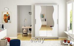 Sliding Door Wardrobe White Shelves Mirrors Rail 120cm Fast Bedroom Closet