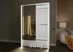 Sliding mirror wardrobe 2 doors with drawers and lights Instrument TAYA1 white
