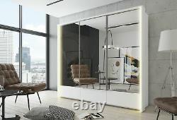 Sliding mirror wardrobe 3 doors with drawers and lights Instrument TAYA3 white