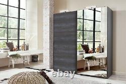 SlumberHaus Industrial German 180cm Sliding Door Graphite Steel Mirror Wardrobe