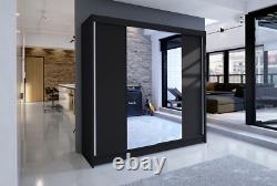 Tally 2- Brand New Wardrobe With Sliding Doors, Half Door Mirror, Black Matt