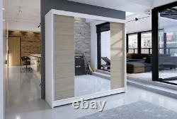 Tally 2- Brand New Wardrobe With Sliding Doors, Half Door Mirror, Sonoma/white
