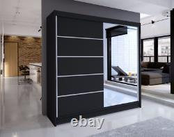 Tally 3- Brand New Wardrobe With Sliding Doors, Full Door Mirror, Black