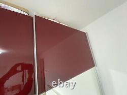 USED Pair of Nolte mirrored red sliding wardrobe DOORS ONLY 75cm Wide 214cm High