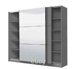 Valenca Grey Large Mirrored Sliding Door Wardrobe 220cm With Shelves And Rails